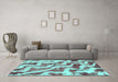 Machine Washable Abstract Turquoise Modern Area Rugs in a Living Room,, wshabs868turq