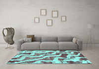 Machine Washable Abstract Turquoise Modern Rug, wshabs868turq