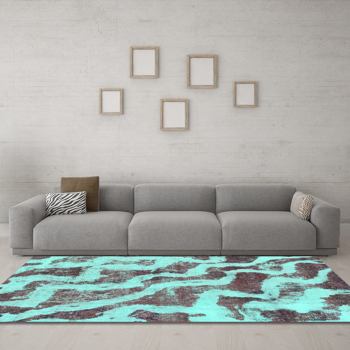 Machine Washable Abstract Turquoise Modern Area Rugs in a Living Room,, wshabs868turq