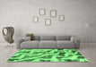 Machine Washable Abstract Emerald Green Modern Area Rugs in a Living Room,, wshabs868emgrn