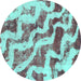 Round Machine Washable Abstract Turquoise Modern Area Rugs, wshabs868turq