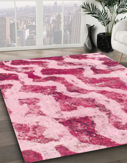 Machine Washable Abstract Pink Rug in a Family Room, wshabs868