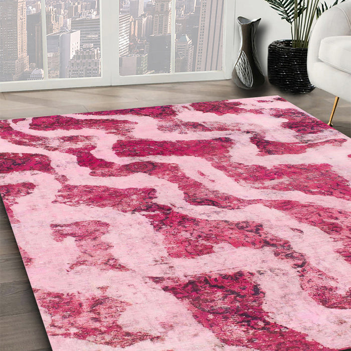 Abstract Pink Modern Rug in Family Room, abs868