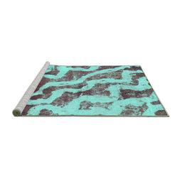 Sideview of Machine Washable Abstract Turquoise Modern Area Rugs, wshabs868turq