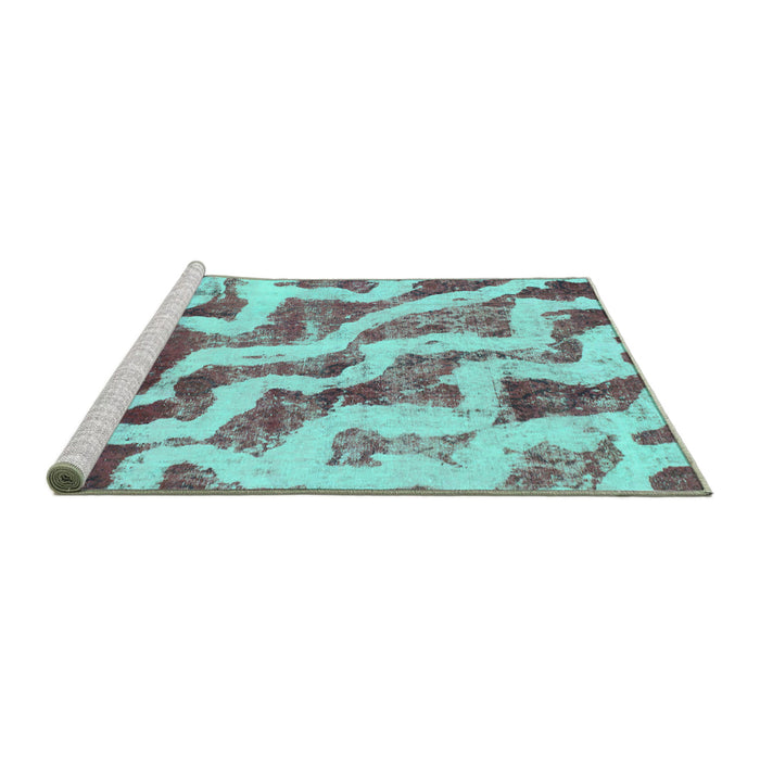 Sideview of Machine Washable Abstract Turquoise Modern Area Rugs, wshabs868turq