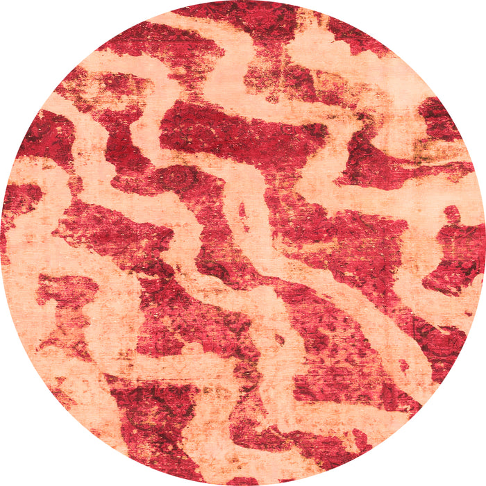 Round Machine Washable Abstract Orange Modern Area Rugs, wshabs868org