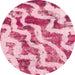 Round Machine Washable Abstract Pink Rug, wshabs868