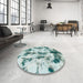 Round Abstract Powder Blue Modern Rug in a Office, abs869