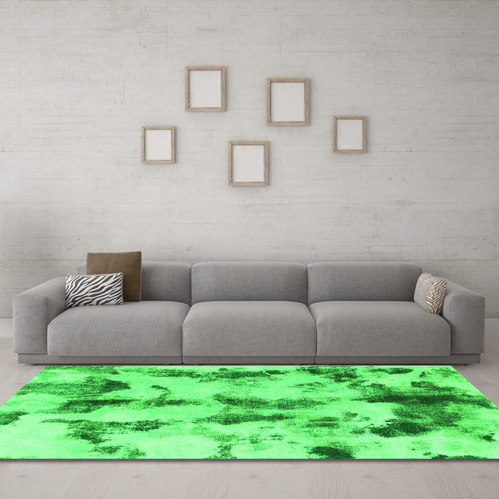 Machine Washable Abstract Green Modern Area Rugs in a Living Room,, wshabs869grn