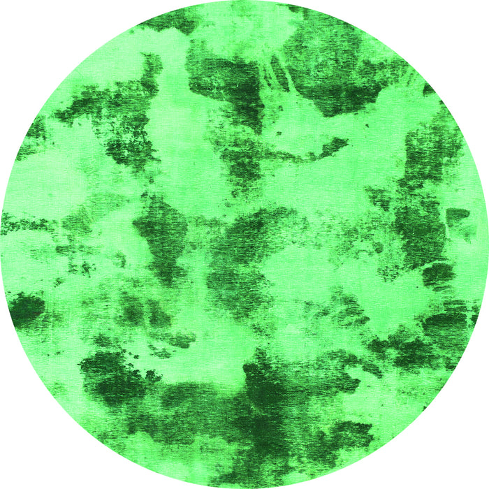 Round Machine Washable Abstract Green Modern Area Rugs, wshabs869grn
