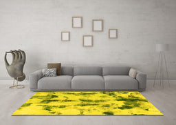 Machine Washable Abstract Yellow Modern Rug in a Living Room, wshabs869yw