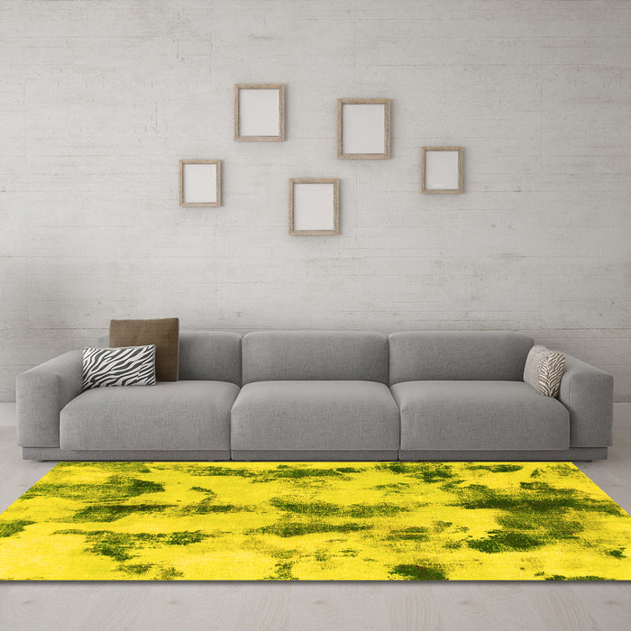 Machine Washable Abstract Yellow Modern Rug in a Living Room, wshabs869yw