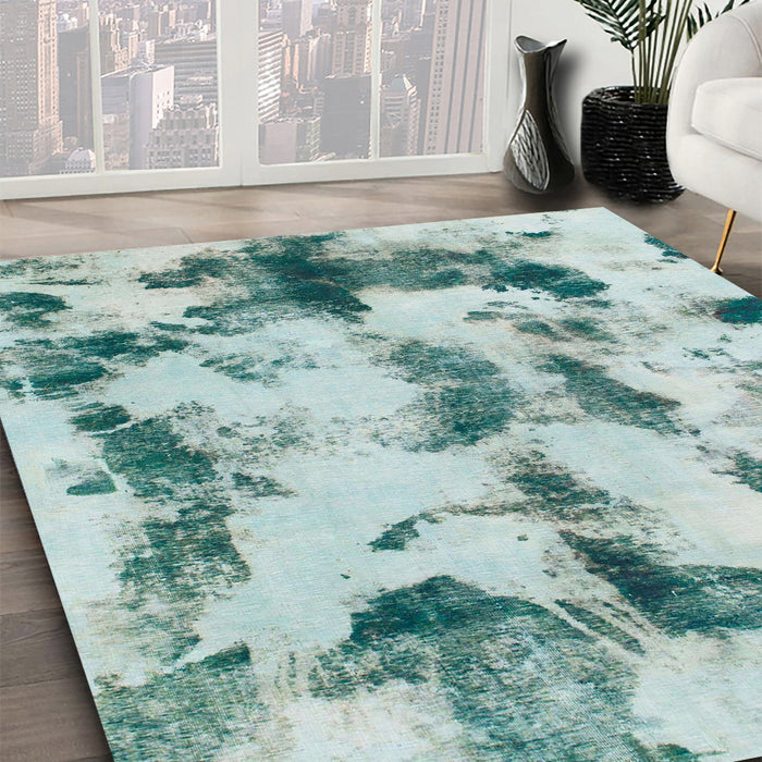 Abstract Powder Blue Modern Rug in Family Room, abs869