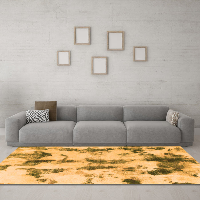 Machine Washable Abstract Orange Modern Area Rugs in a Living Room, wshabs869org