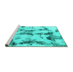 Sideview of Machine Washable Abstract Turquoise Modern Area Rugs, wshabs869turq