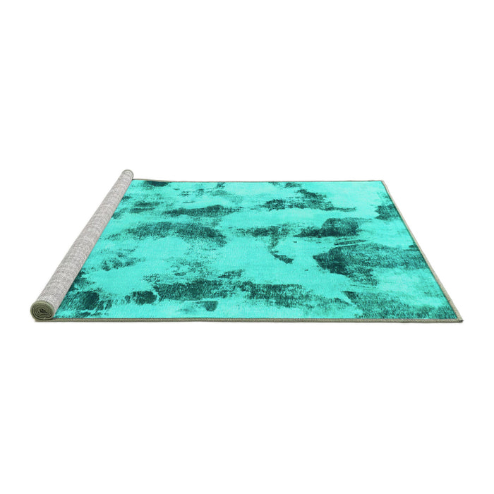 Sideview of Machine Washable Abstract Turquoise Modern Area Rugs, wshabs869turq