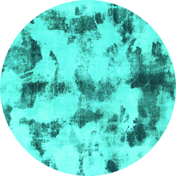 Round Machine Washable Abstract Turquoise Modern Area Rugs, wshabs869turq