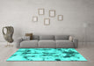 Machine Washable Abstract Turquoise Modern Area Rugs in a Living Room,, wshabs869turq