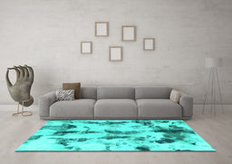 Machine Washable Abstract Turquoise Modern Area Rugs in a Living Room,, wshabs869turq