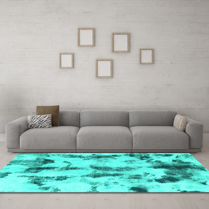 Machine Washable Abstract Turquoise Modern Area Rugs in a Living Room,, wshabs869turq