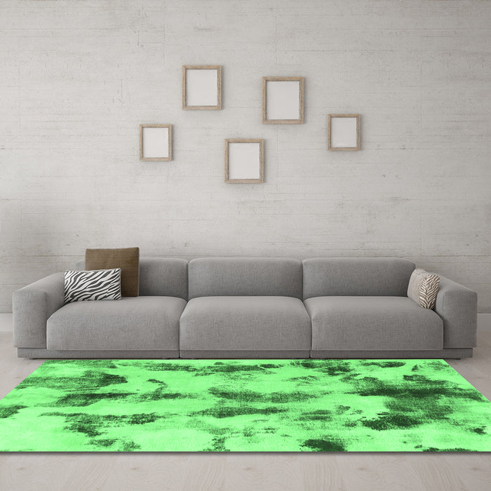 Machine Washable Abstract Emerald Green Modern Area Rugs in a Living Room,, wshabs869emgrn