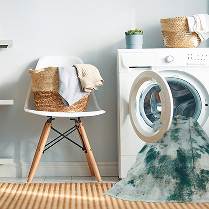 Machine Washable Abstract Powder Blue Rug in a Washing Machine, wshabs869