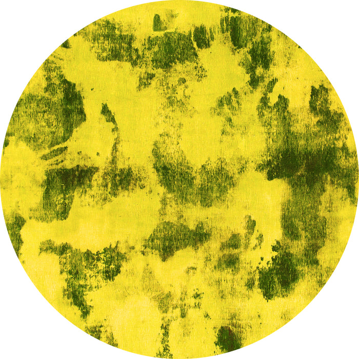Round Abstract Yellow Modern Rug, abs869yw