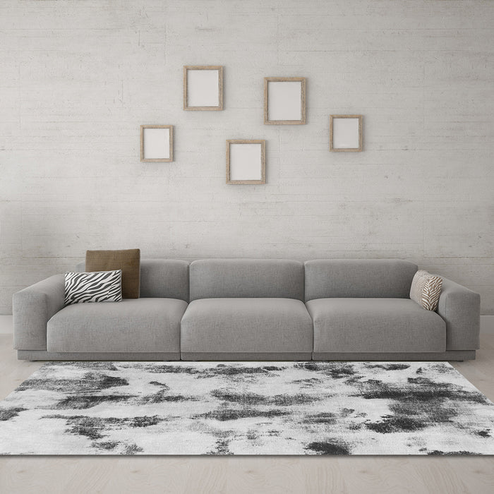 Machine Washable Abstract Gray Modern Rug in a Living Room,, wshabs869gry