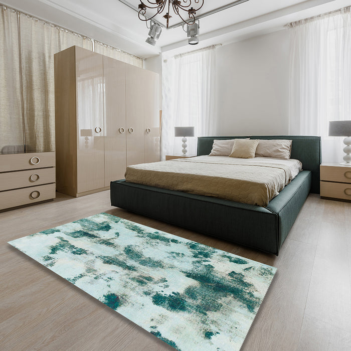 Abstract Powder Blue Modern Rug in a Bedroom, abs869