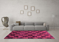 Machine Washable Checkered Pink Modern Rug, wshabs86pnk