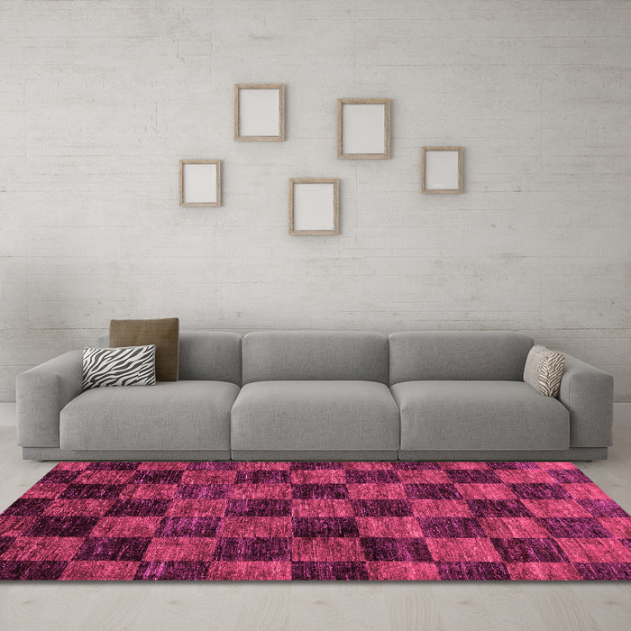 Machine Washable Checkered Pink Modern Rug in a Living Room, wshabs86pnk