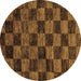 Round Checkered Brown Modern Rug, abs86brn