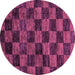 Round Machine Washable Checkered Purple Modern Area Rugs, wshabs86pur