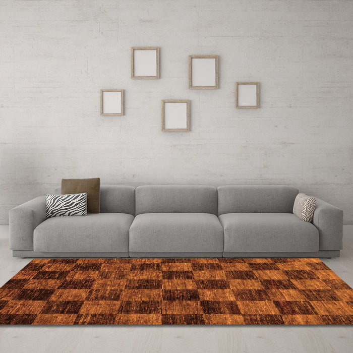 Machine Washable Checkered Orange Modern Area Rugs in a Living Room, wshabs86org