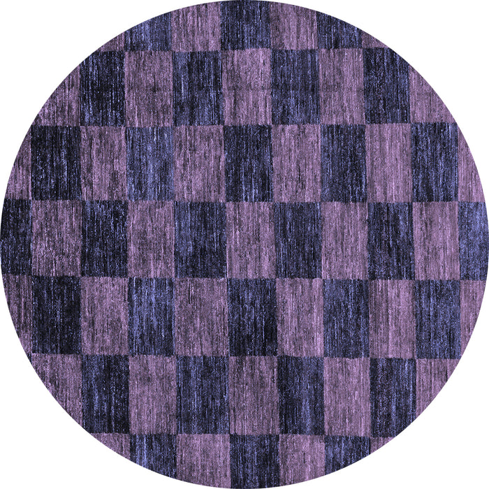 Round Machine Washable Checkered Blue Modern Rug, wshabs86blu