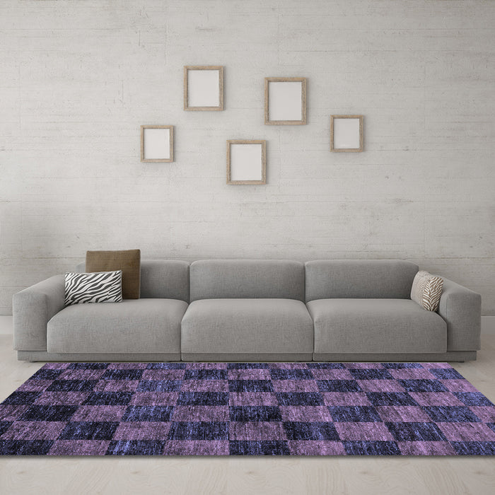 Machine Washable Checkered Blue Modern Rug in a Living Room, wshabs86blu