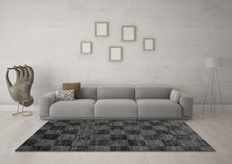 Machine Washable Checkered Gray Modern Rug in a Living Room,, wshabs86gry