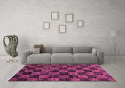 Machine Washable Checkered Purple Modern Area Rugs in a Living Room, wshabs86pur