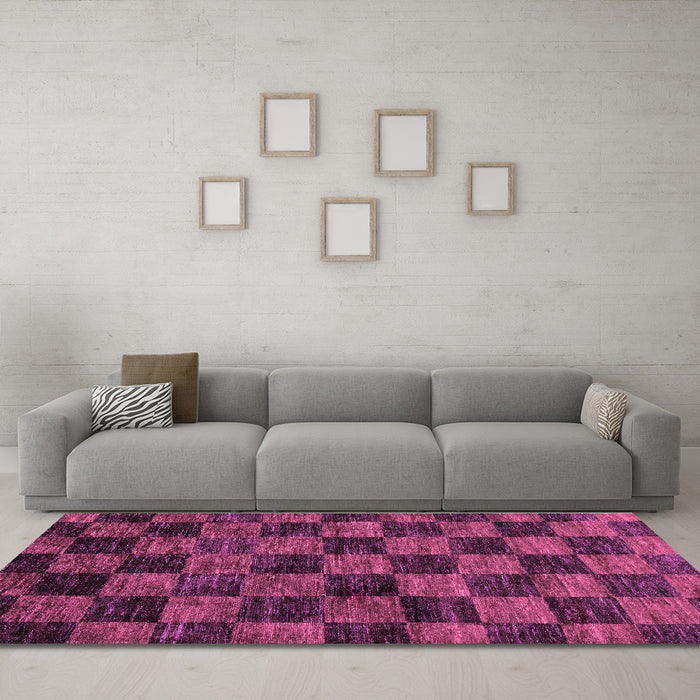 Machine Washable Checkered Purple Modern Area Rugs in a Living Room, wshabs86pur