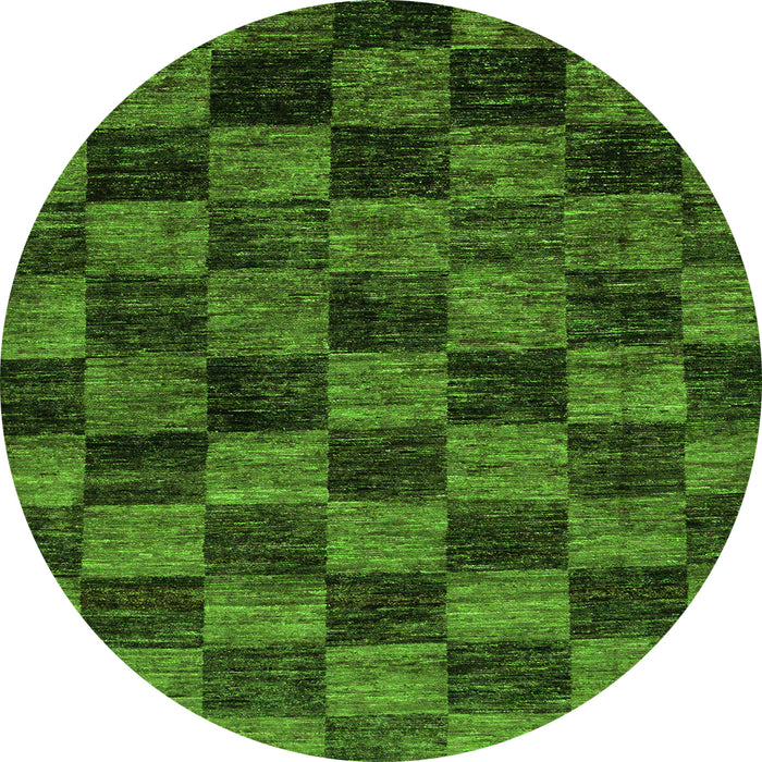 Round Machine Washable Checkered Green Modern Area Rugs, wshabs86grn
