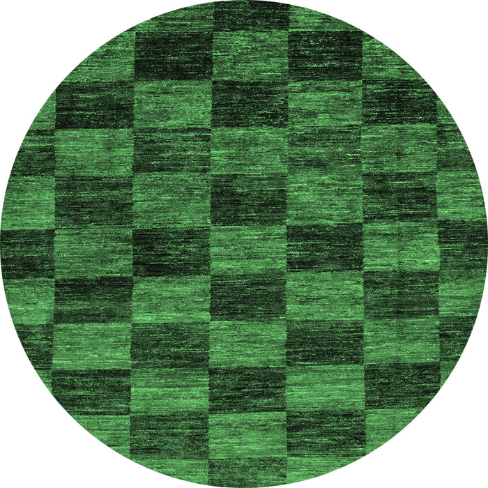 Round Machine Washable Checkered Emerald Green Modern Area Rugs, wshabs86emgrn