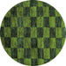 Round Machine Washable Checkered Turquoise Modern Area Rugs, wshabs86turq