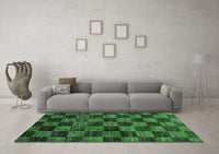 Machine Washable Checkered Emerald Green Modern Rug, wshabs86emgrn