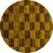 Round Machine Washable Checkered Yellow Modern Rug, wshabs86yw
