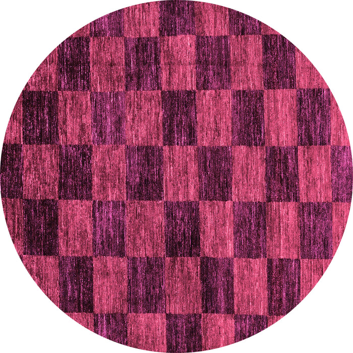 Round Machine Washable Checkered Pink Modern Rug, wshabs86pnk