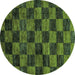 Round Checkered Turquoise Modern Rug, abs86turq