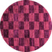 Round Checkered Pink Modern Rug, abs86pnk