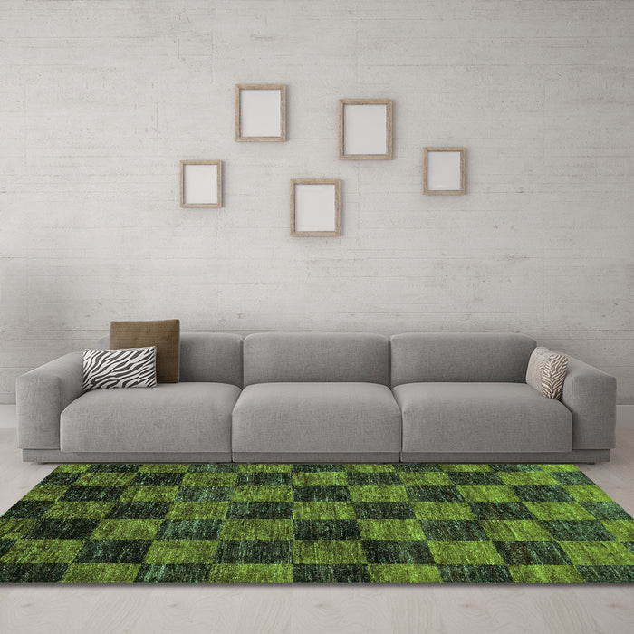 Machine Washable Checkered Turquoise Modern Area Rugs in a Living Room,, wshabs86turq