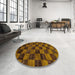 Round Machine Washable Abstract Night Red Rug in a Office, wshabs86