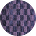 Round Checkered Blue Modern Rug, abs86blu